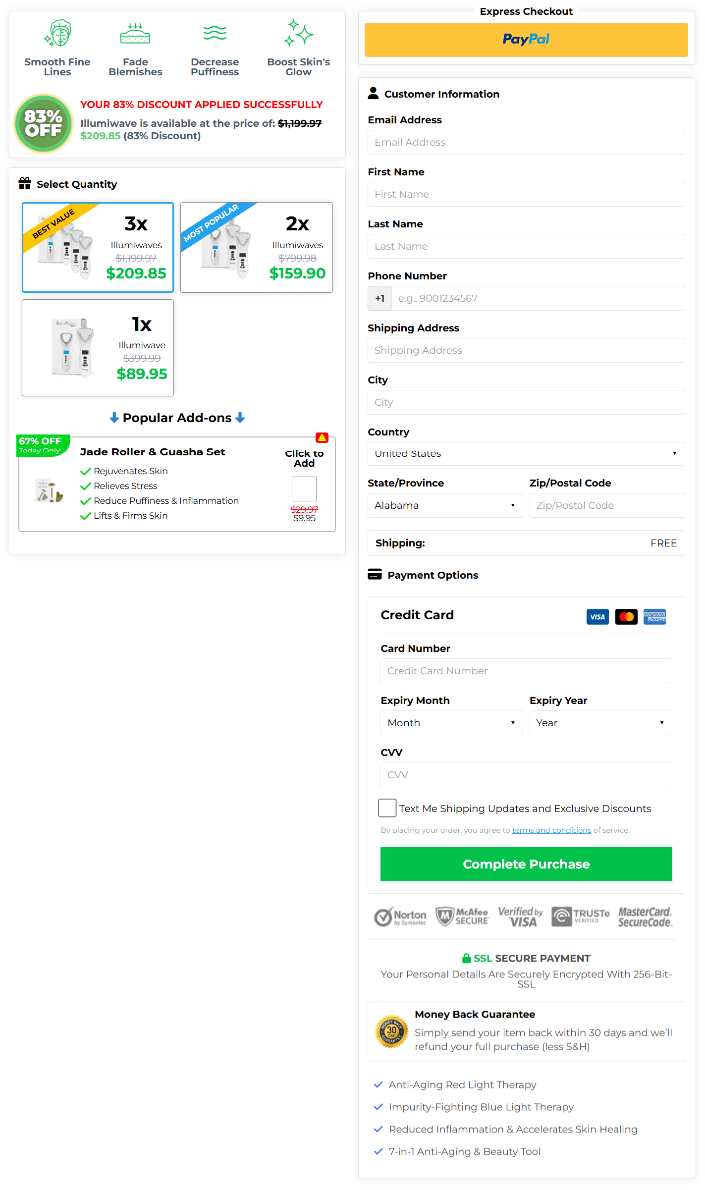 Illumiwave checkout page